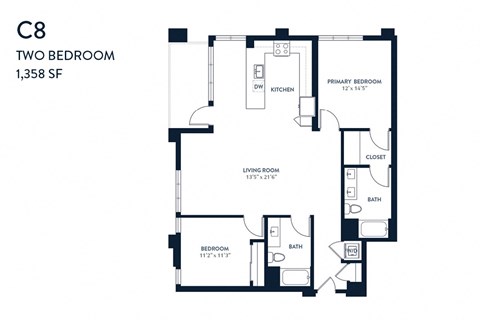 Floor plan for 2 beds, 2 baths, 1272 sqft